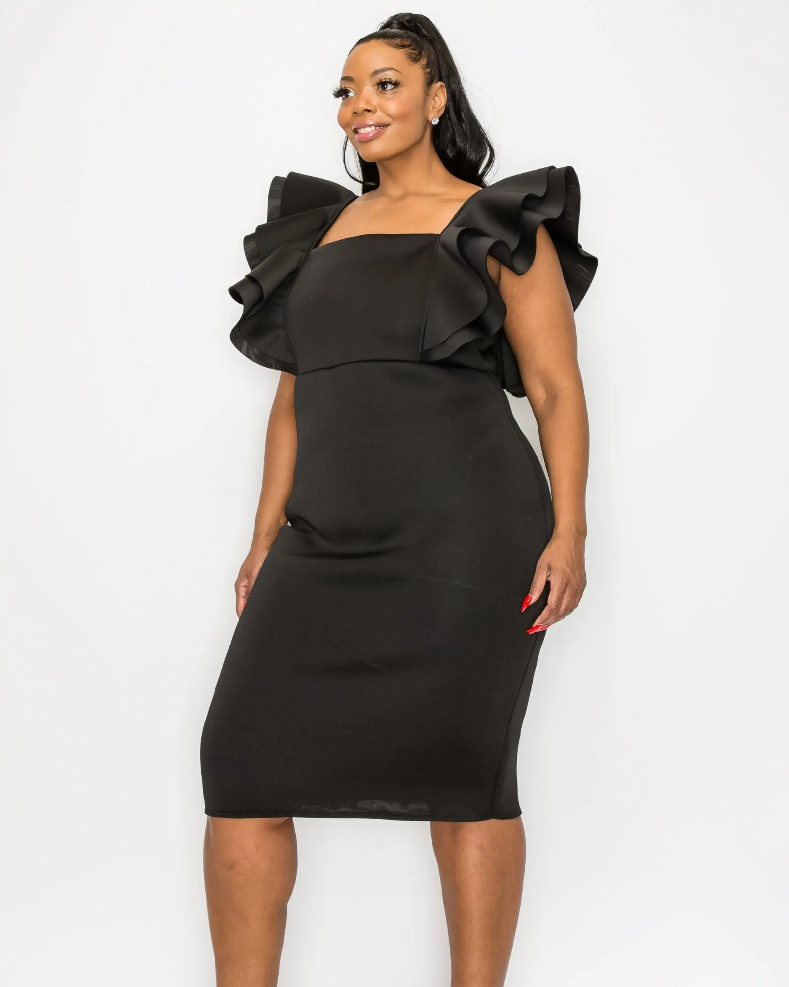 Charlie Flutter Sleeve Dress | Black