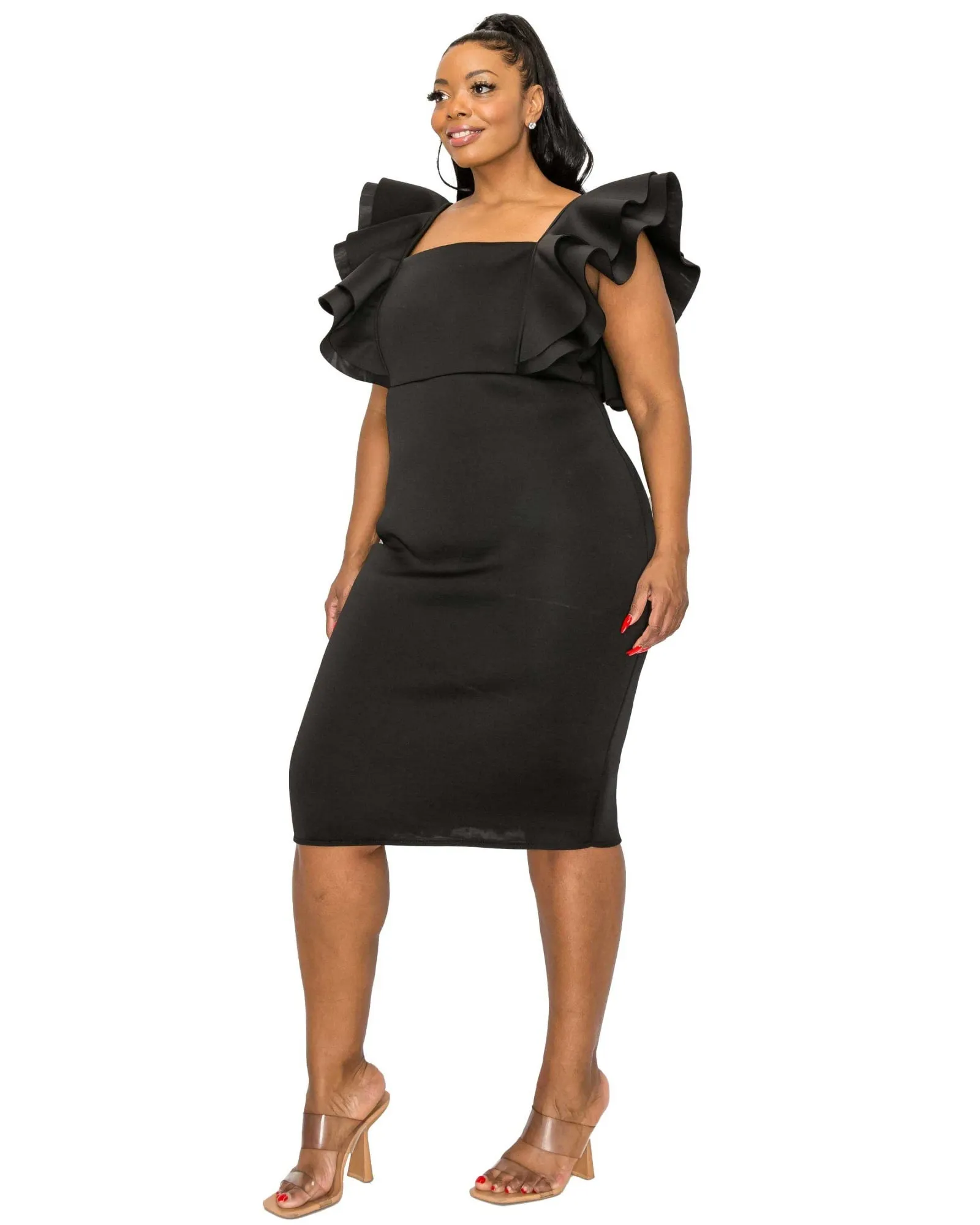 Charlie Flutter Sleeve Dress | Black