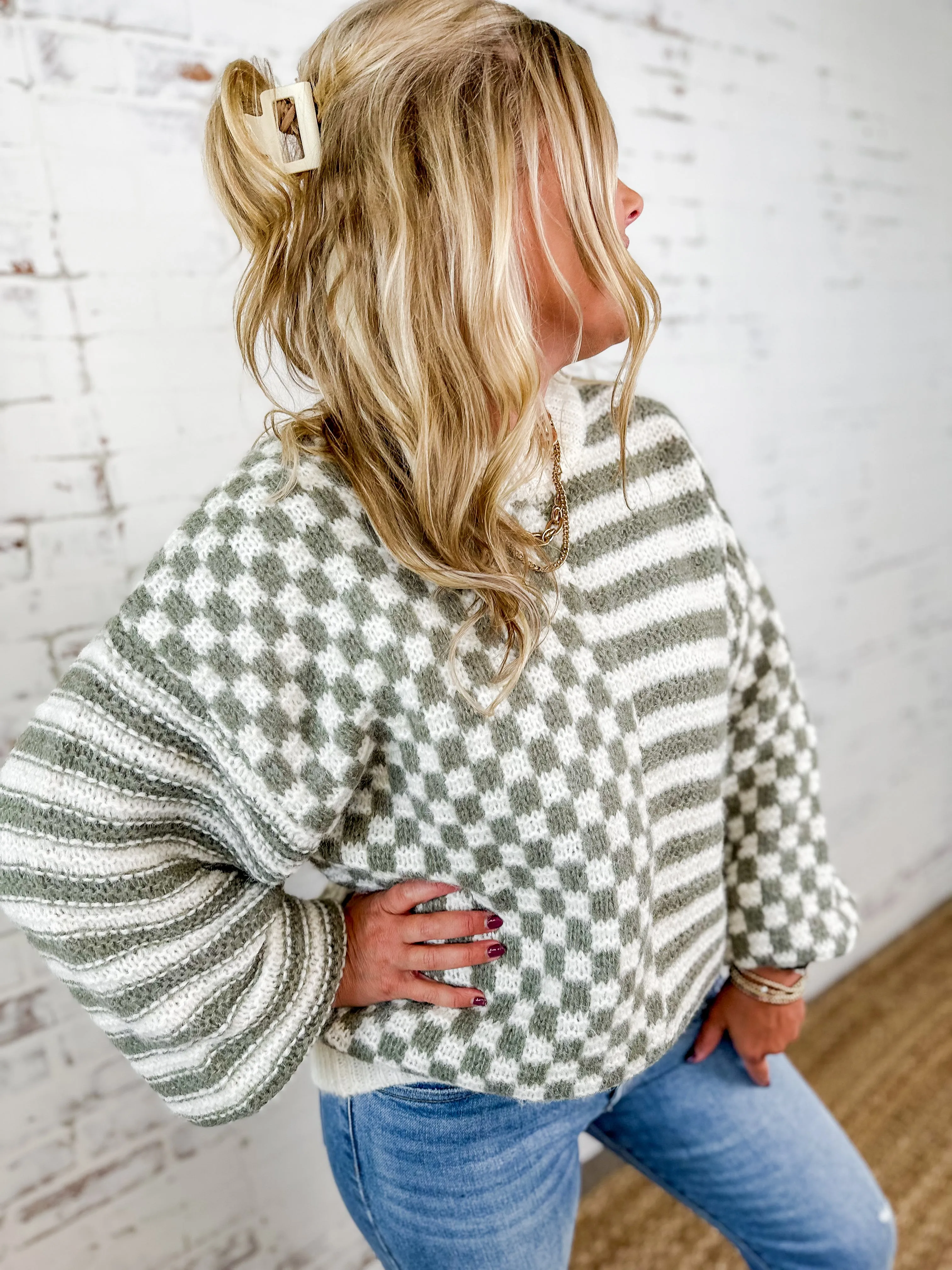 Checkered Knit Sweater