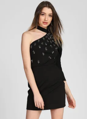 Cheryl Embellished One Shoulder Mini Dress