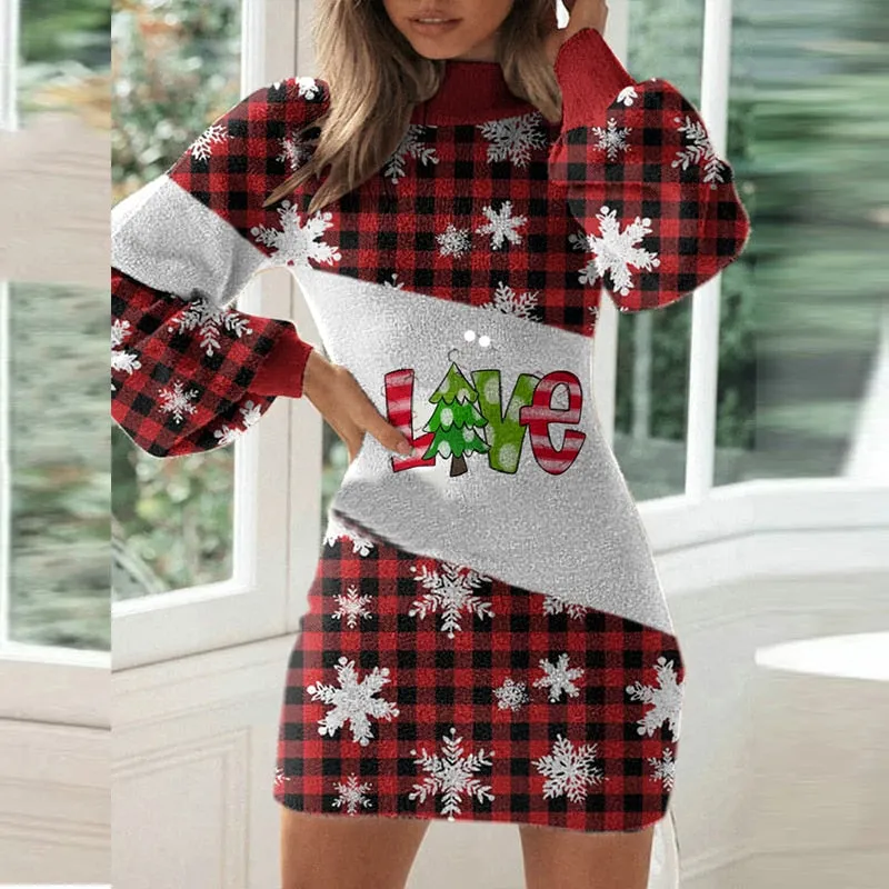 Christmas Ball Bowknot Party Dress Women Elegant Lantern Long Sleeves Retro Stand Collar Bodycon