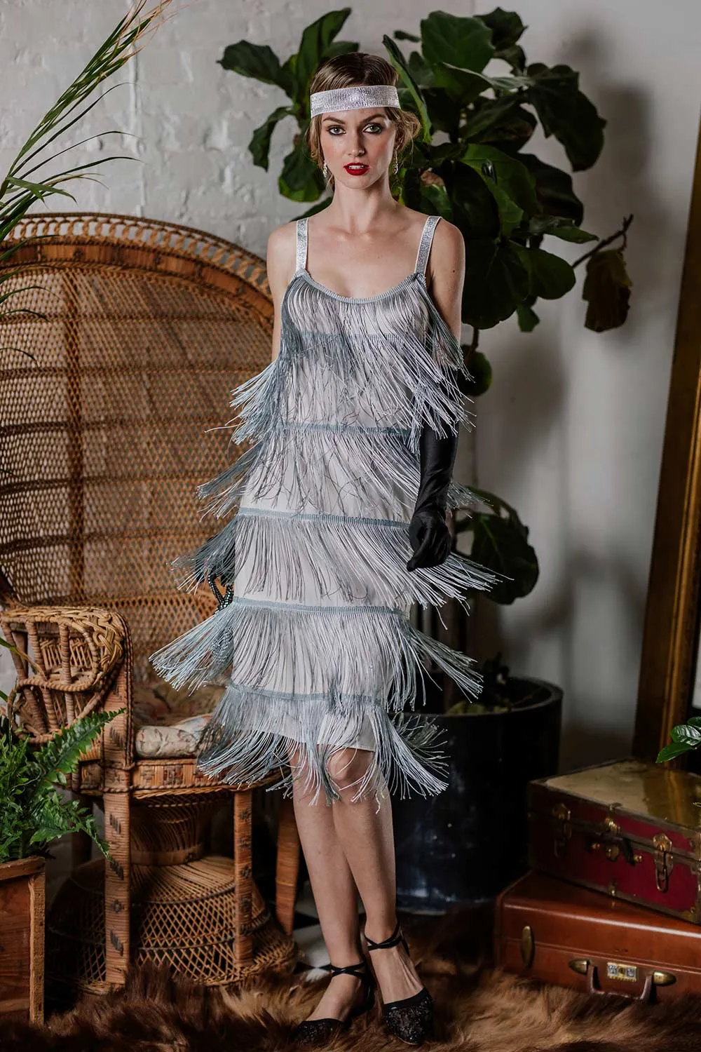 [Clearance] Belted Gray 1920s Fringe Gatsby Dress-US Warehouse