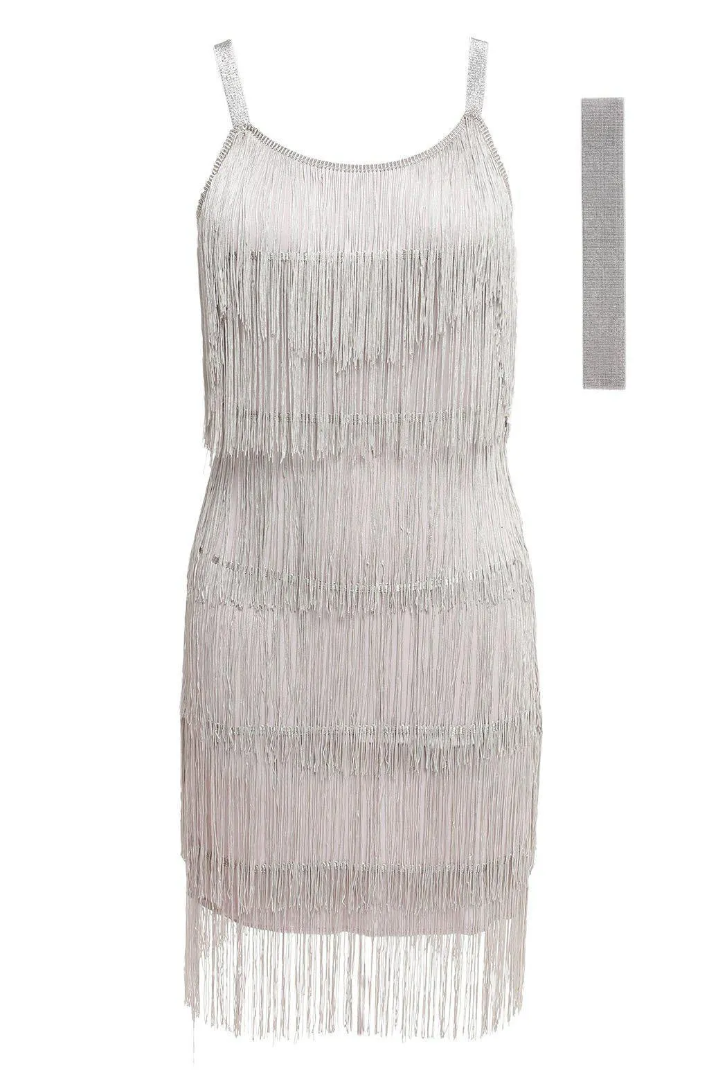 [Clearance] Belted Gray 1920s Fringe Gatsby Dress-US Warehouse