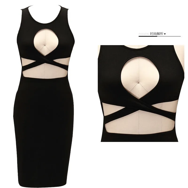 Clearance Women Sleeveless Bandage Blackless Bodycon Dress