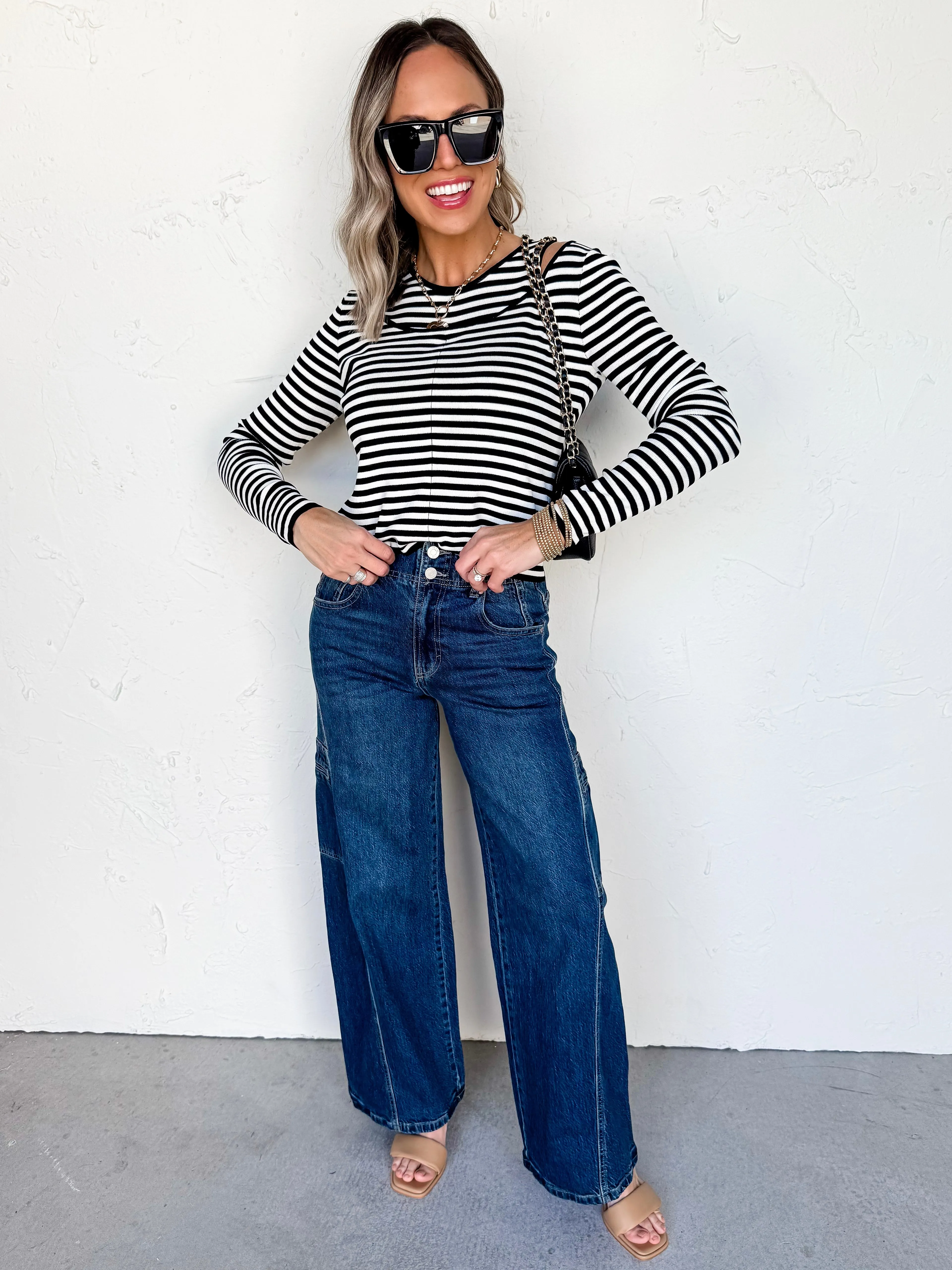 Cold Shoulder Striped Double Layer Top