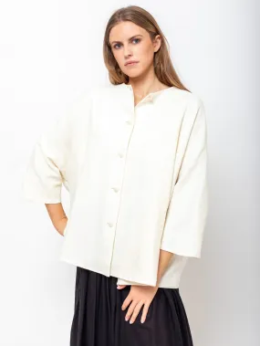 Cropped Sleeve Wool Jacket - Milk