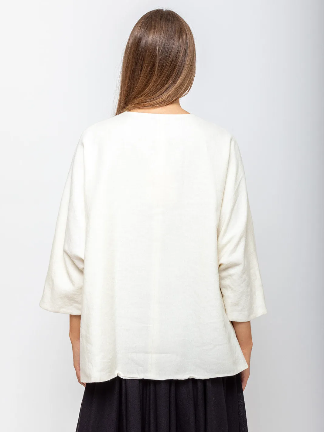 Cropped Sleeve Wool Jacket - Milk