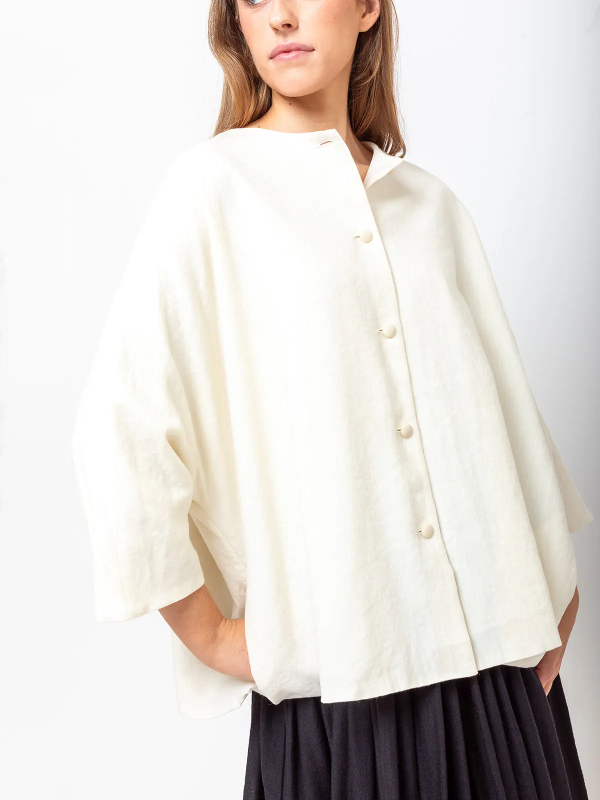 Cropped Sleeve Wool Jacket - Milk