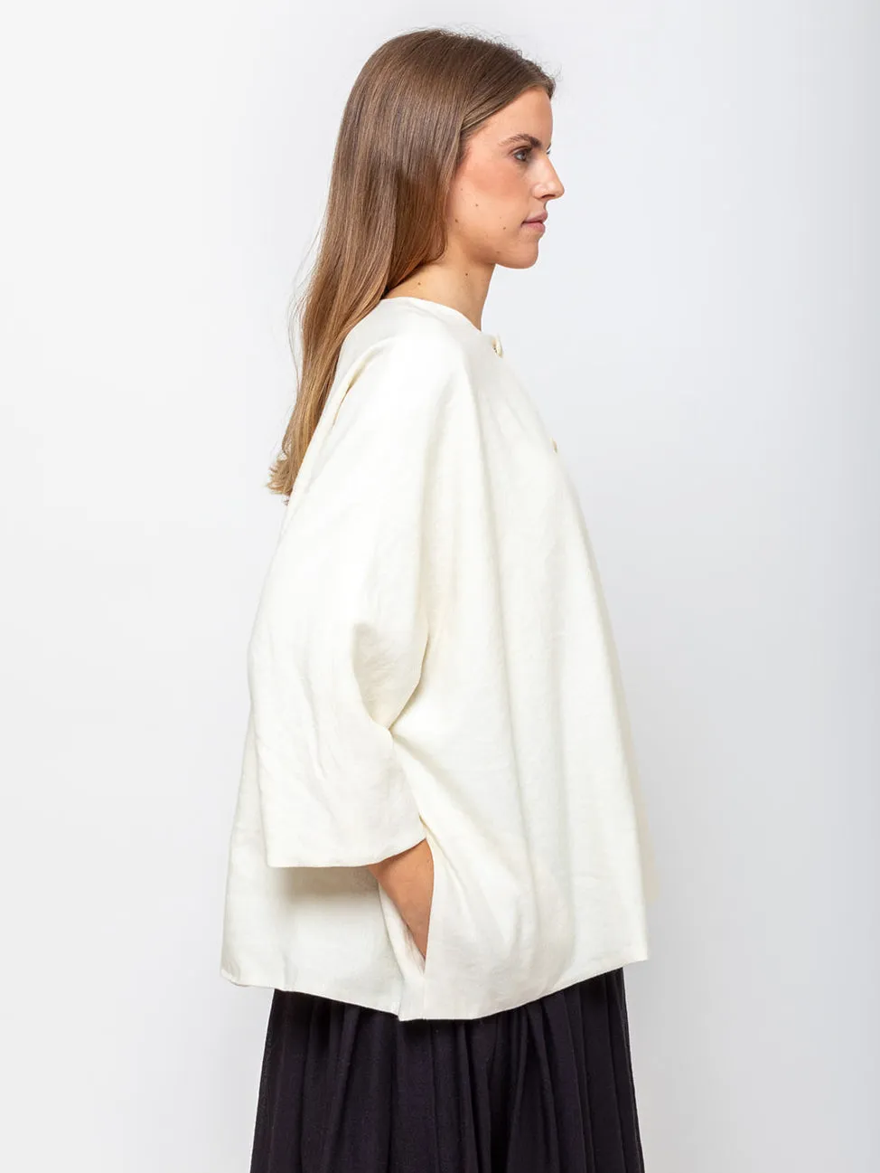 Cropped Sleeve Wool Jacket - Milk