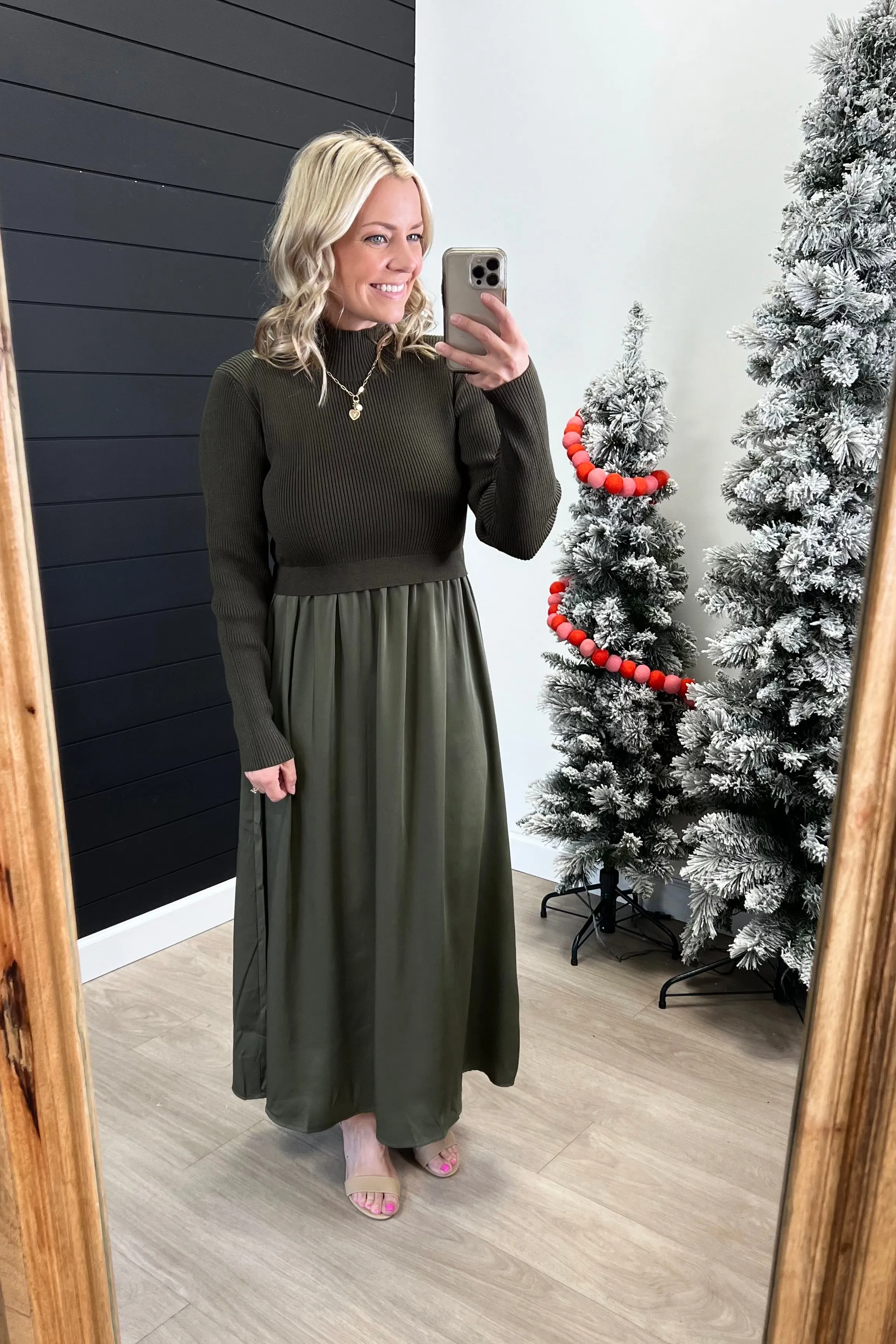 Dark Olive Sweater Top Dress