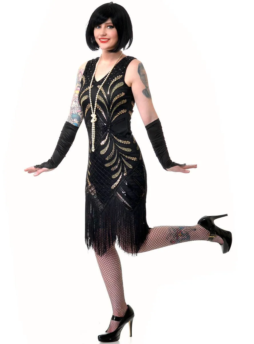 Deluxe Womens Plus Size Black and Gold Great Gatsby Costume