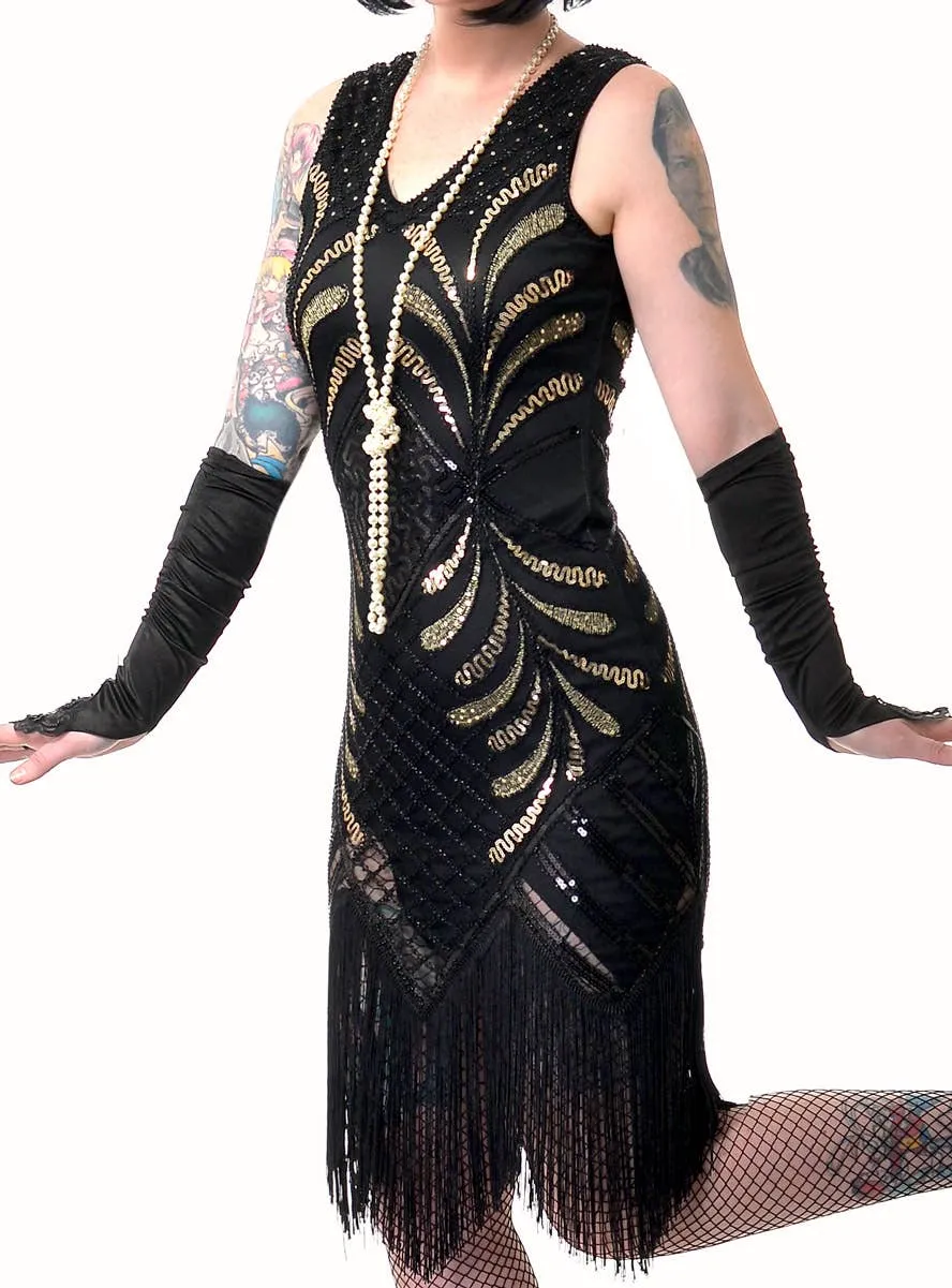 Deluxe Womens Plus Size Black and Gold Great Gatsby Costume