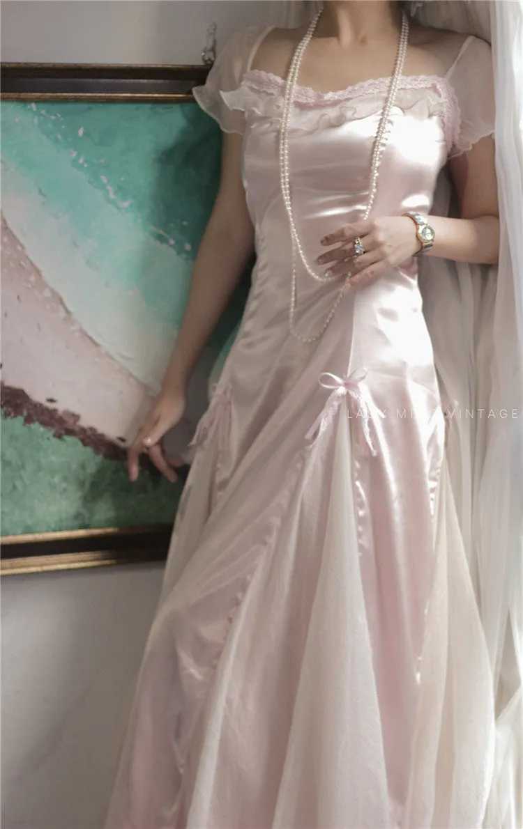 Dreamy Coquette Bow-Stitched Satin Dress