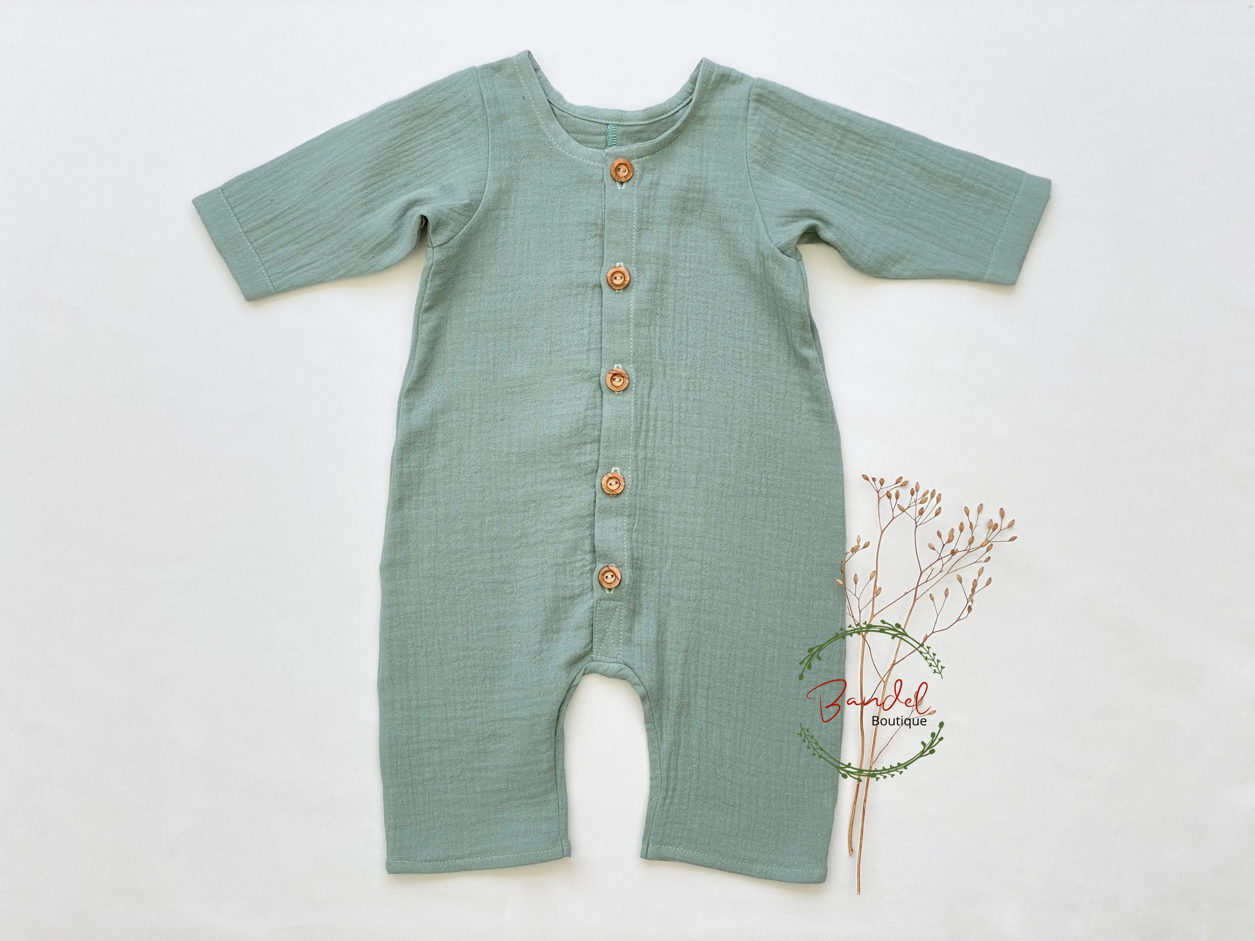 Dusty-mint Henley Romper