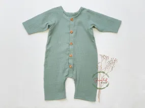 Dusty-mint Henley Romper