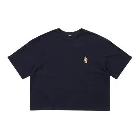 EMBROIDERY BEAR RABBIT WIDE CROP TOP NAVY