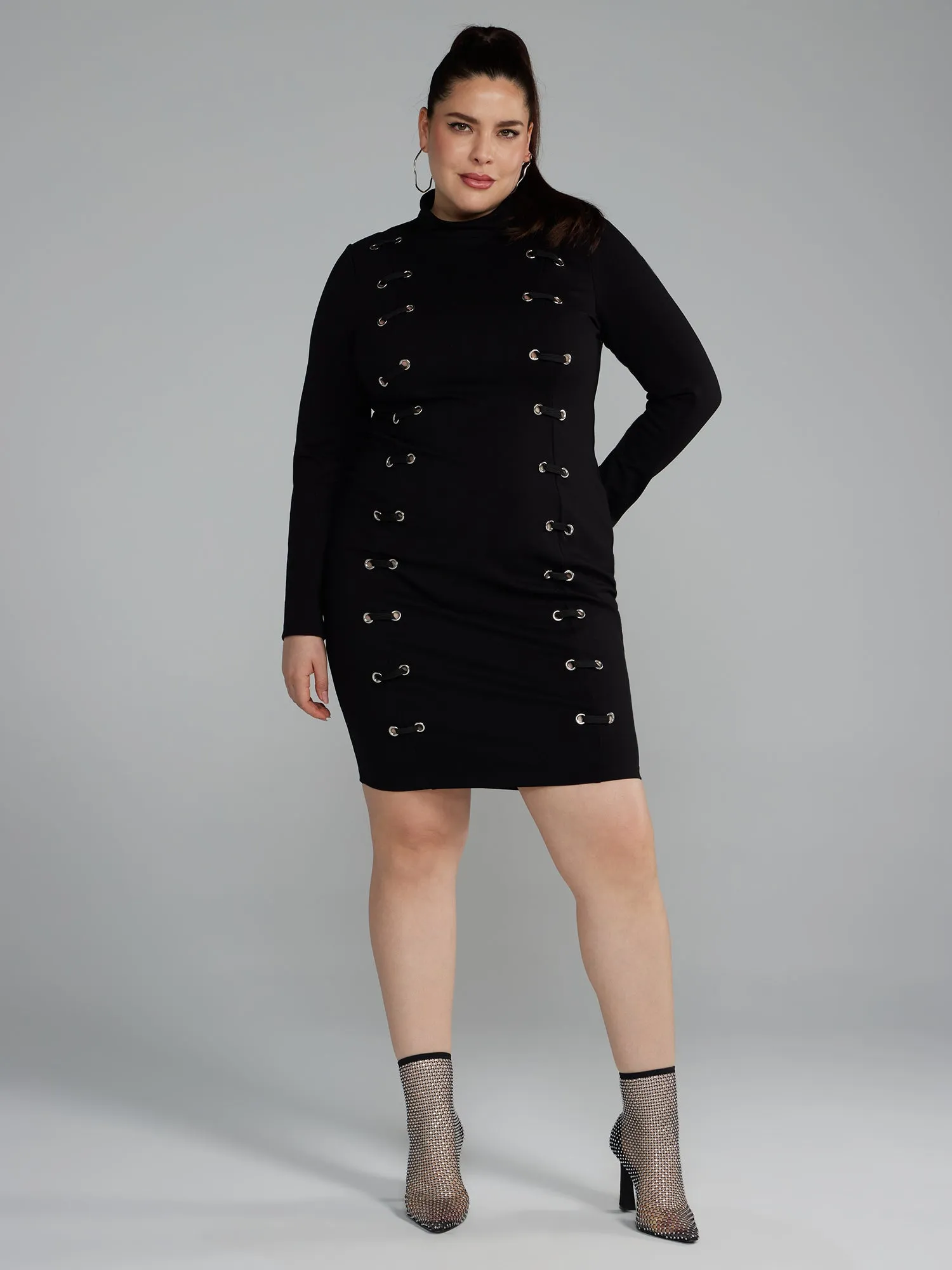 Fashion To Figure - Grommet Seamed Ponte Knit Dress