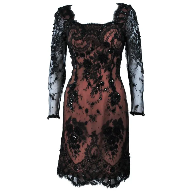 FE ZANDI Black Lace Embellished Cocktail Dress Size 8