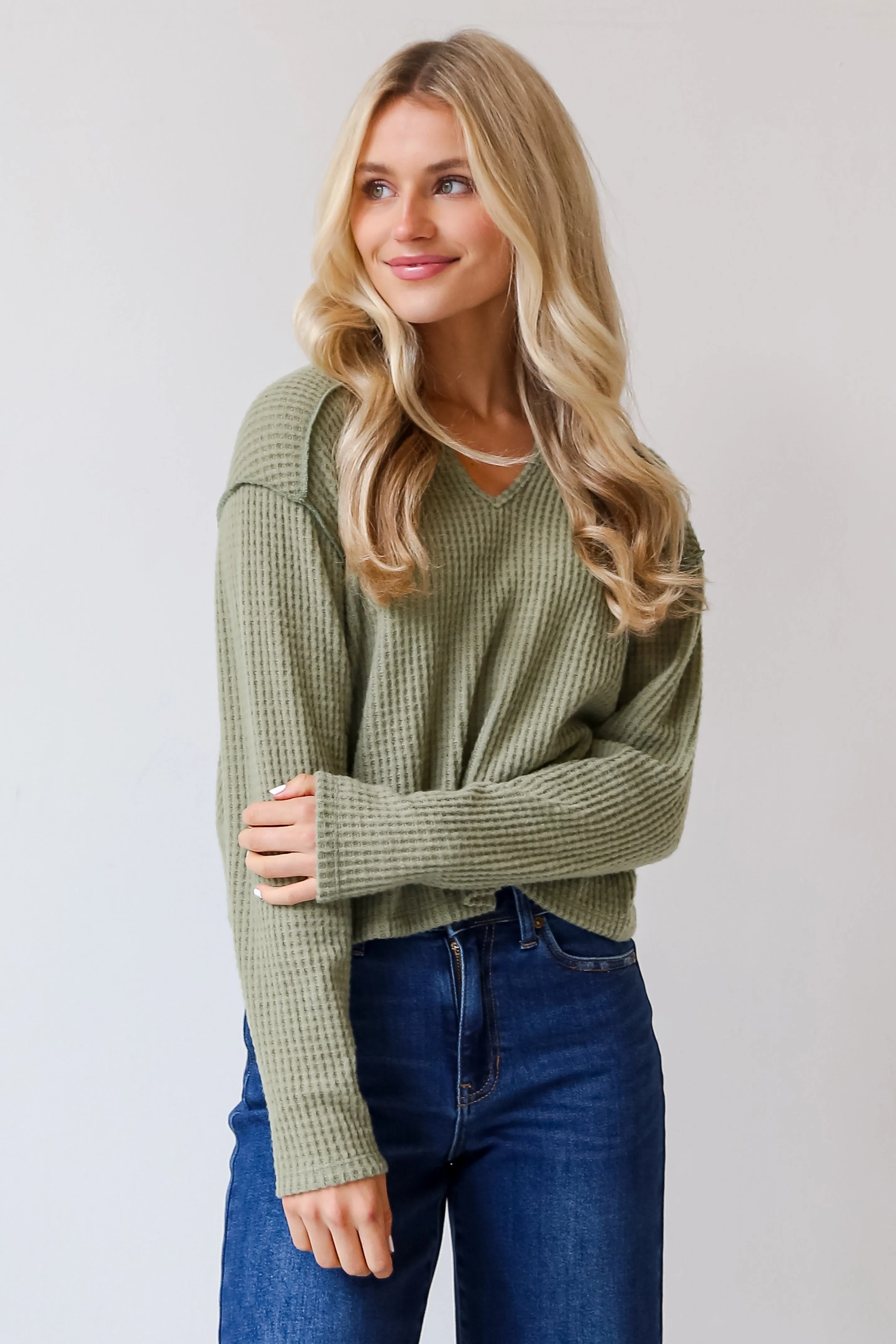 FINAL SALE - All Day Fave Sage Brushed Waffle Knit Top - DOORBUSTER