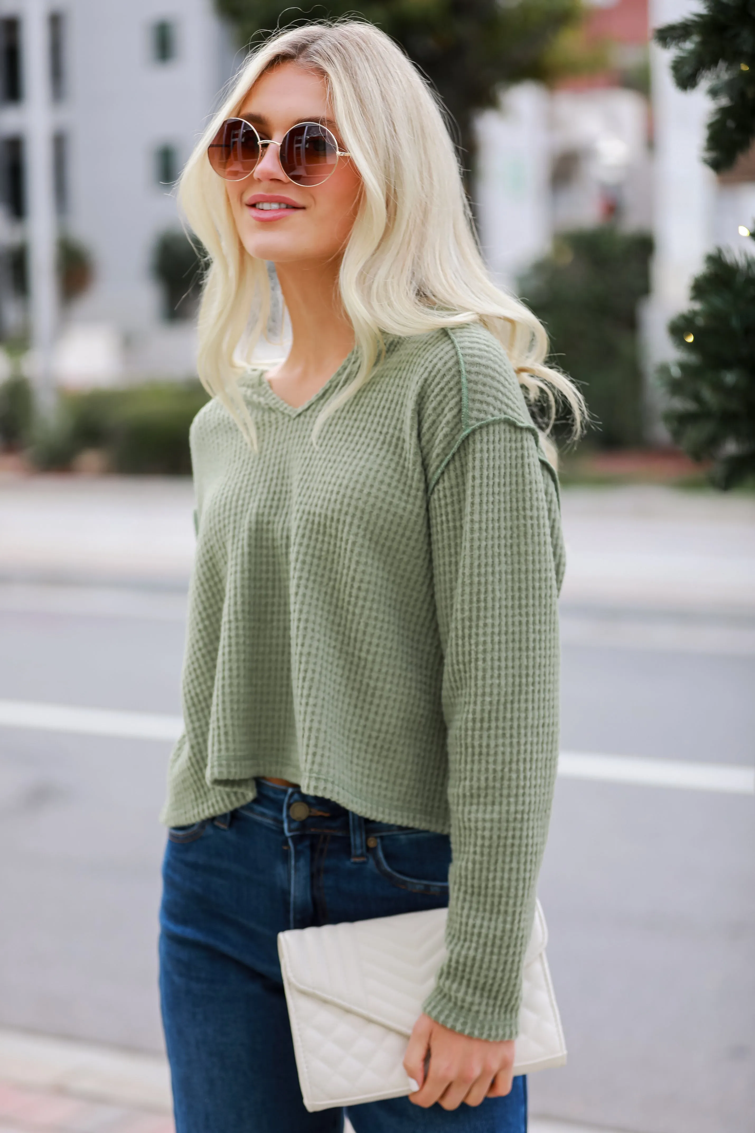 FINAL SALE - All Day Fave Sage Brushed Waffle Knit Top - DOORBUSTER