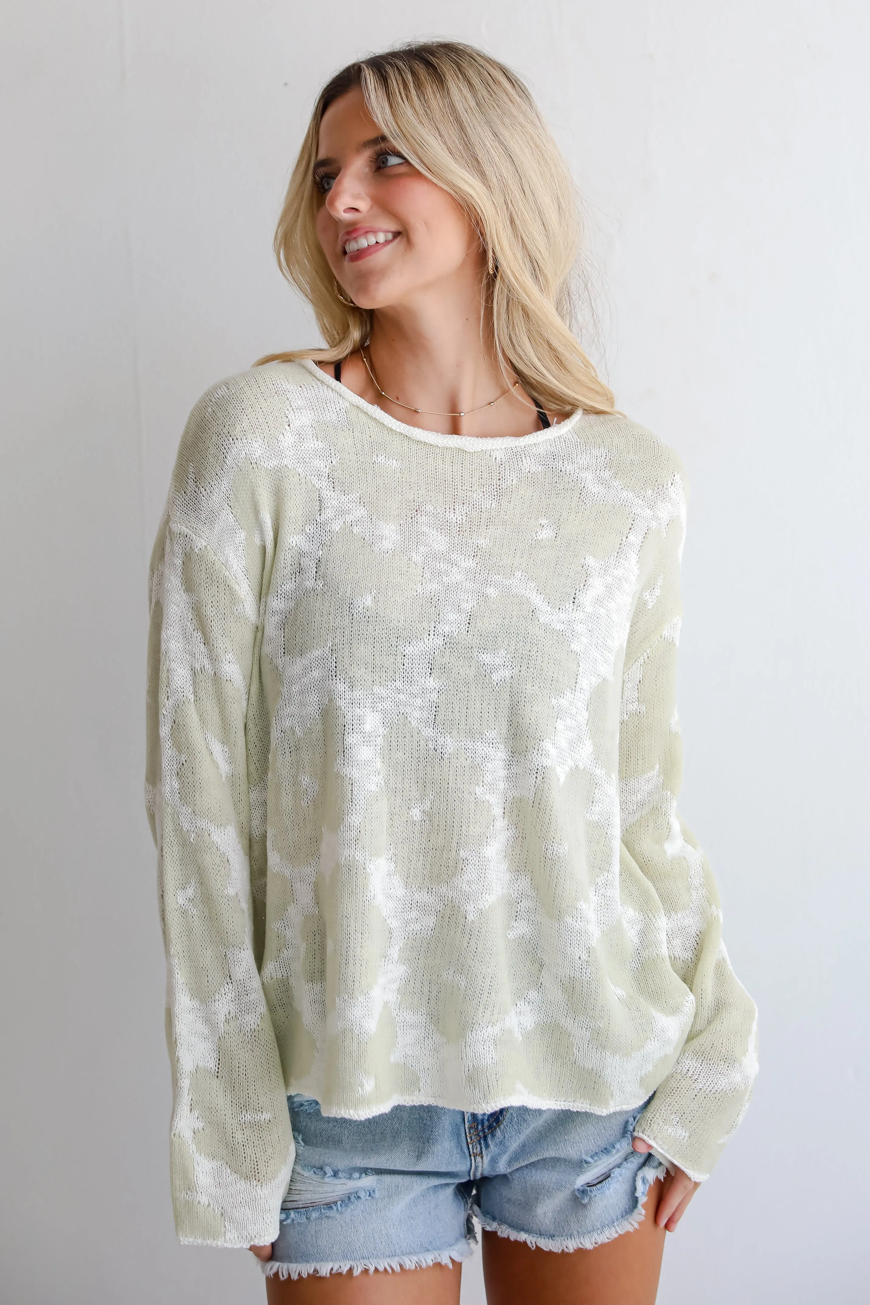 FINAL SALE - All The Hits Mint Floral Lightweight Knit Sweater