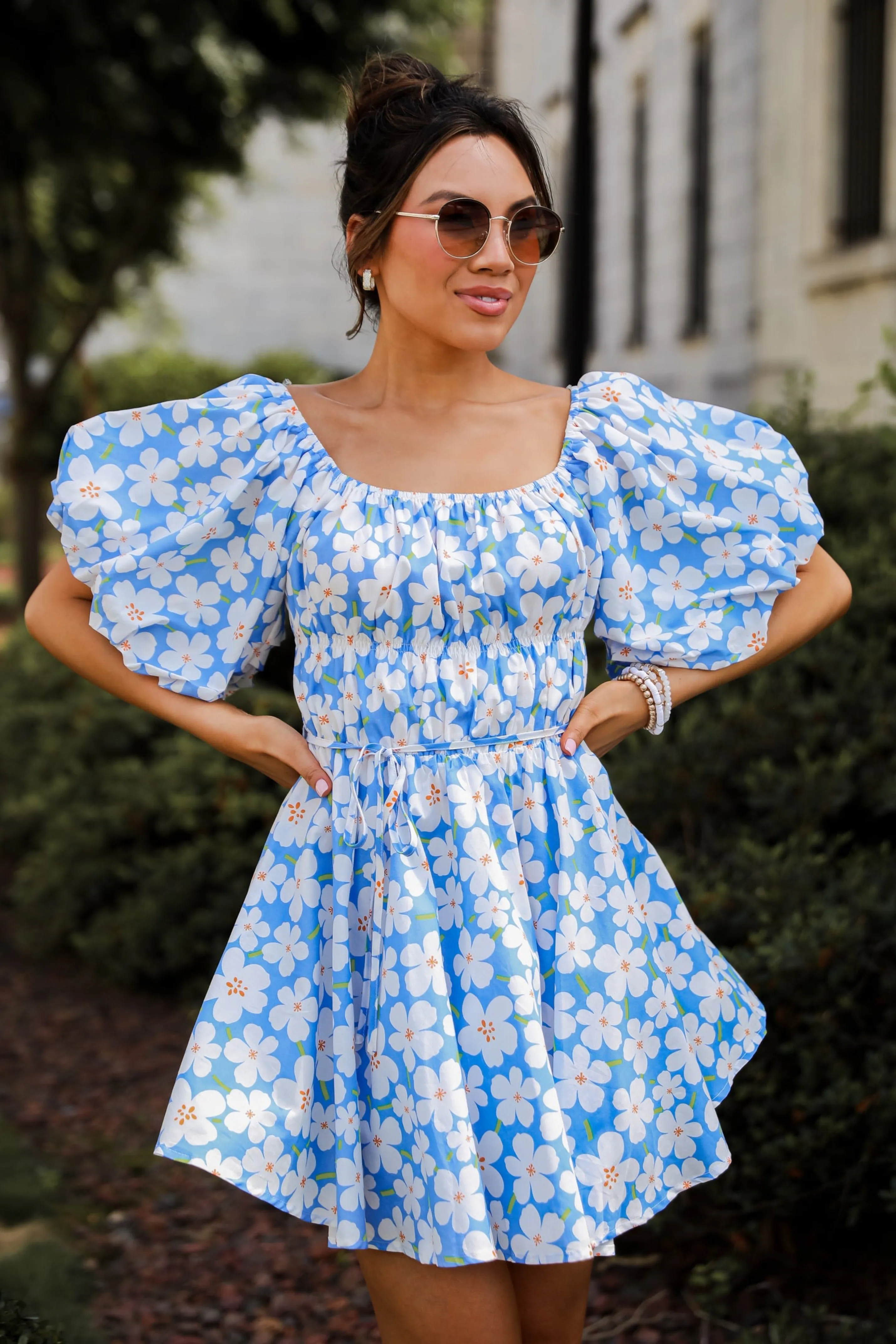 FINAL SALE - Memorable Poise Blue Floral Mini Dress