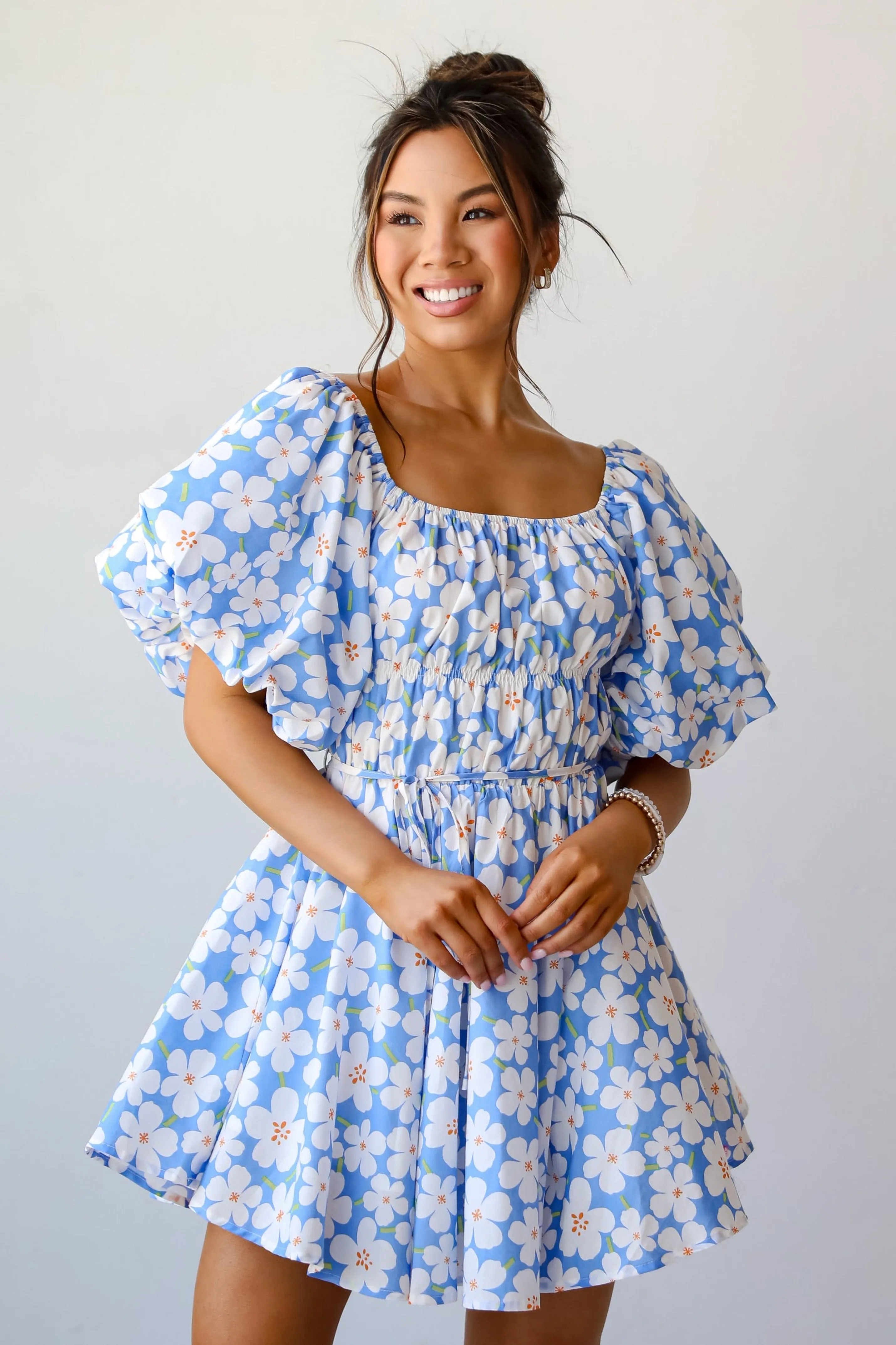 FINAL SALE - Memorable Poise Blue Floral Mini Dress