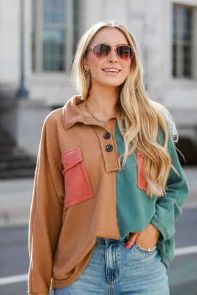 FINAL SALE - Seasonal Sight Color Block Oversized Henley Top