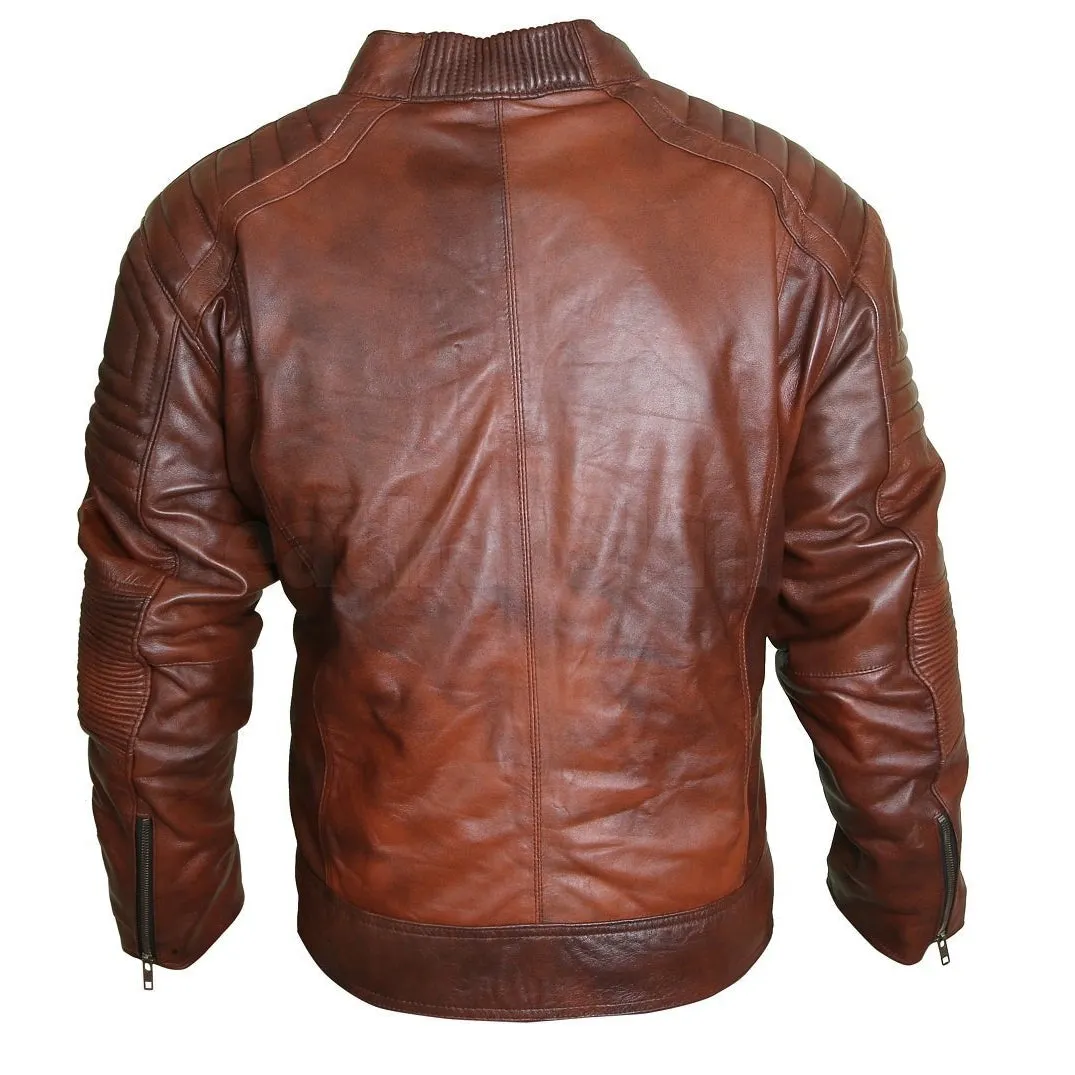 Flamboyant Clay Leather Jacket with Mandarin Collar