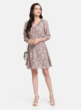 Floral Print Skater Dress With Lace Detail