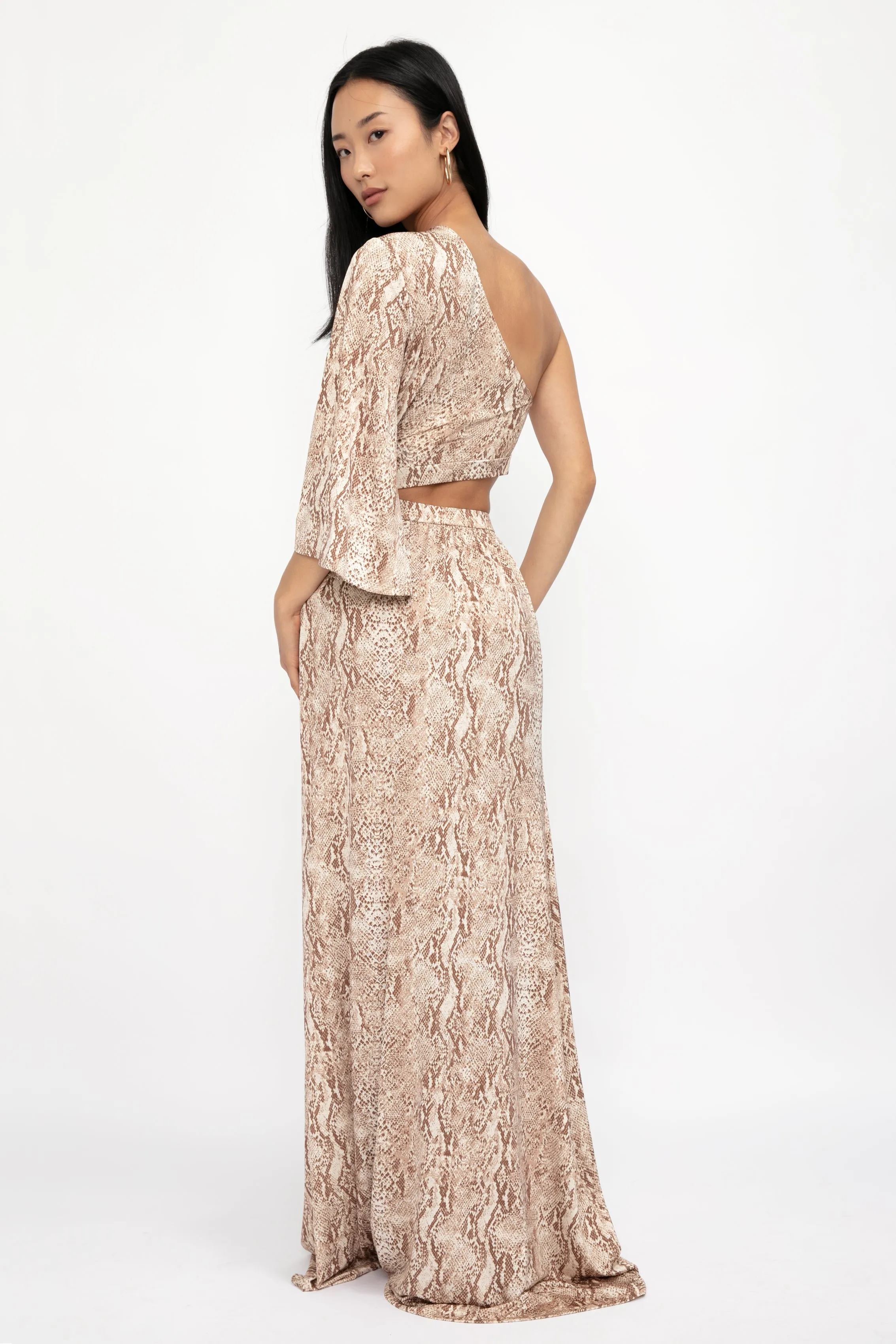 Fontana One Shoulder Dress in Neutral Multi Cobra