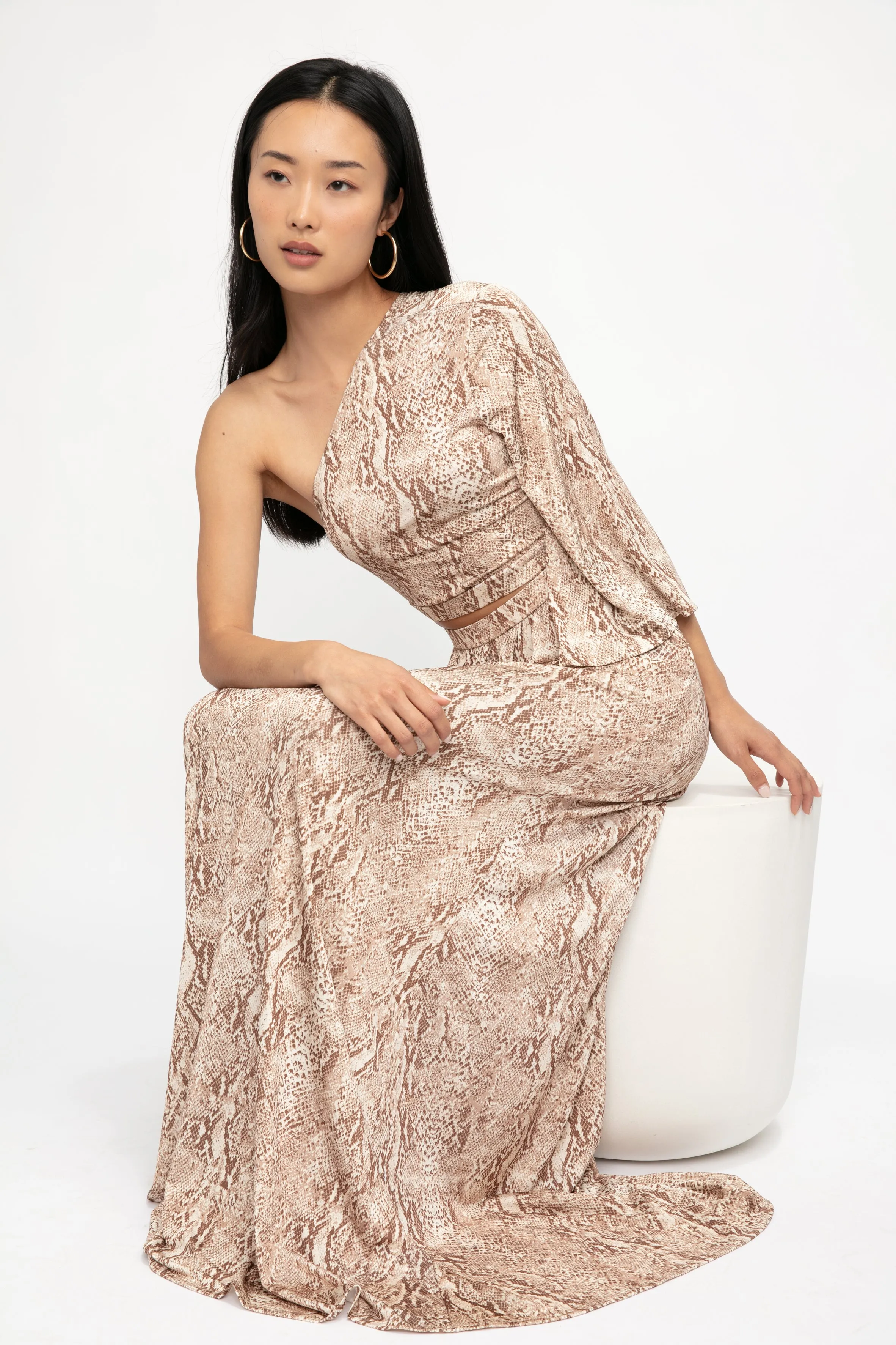 Fontana One Shoulder Dress in Neutral Multi Cobra