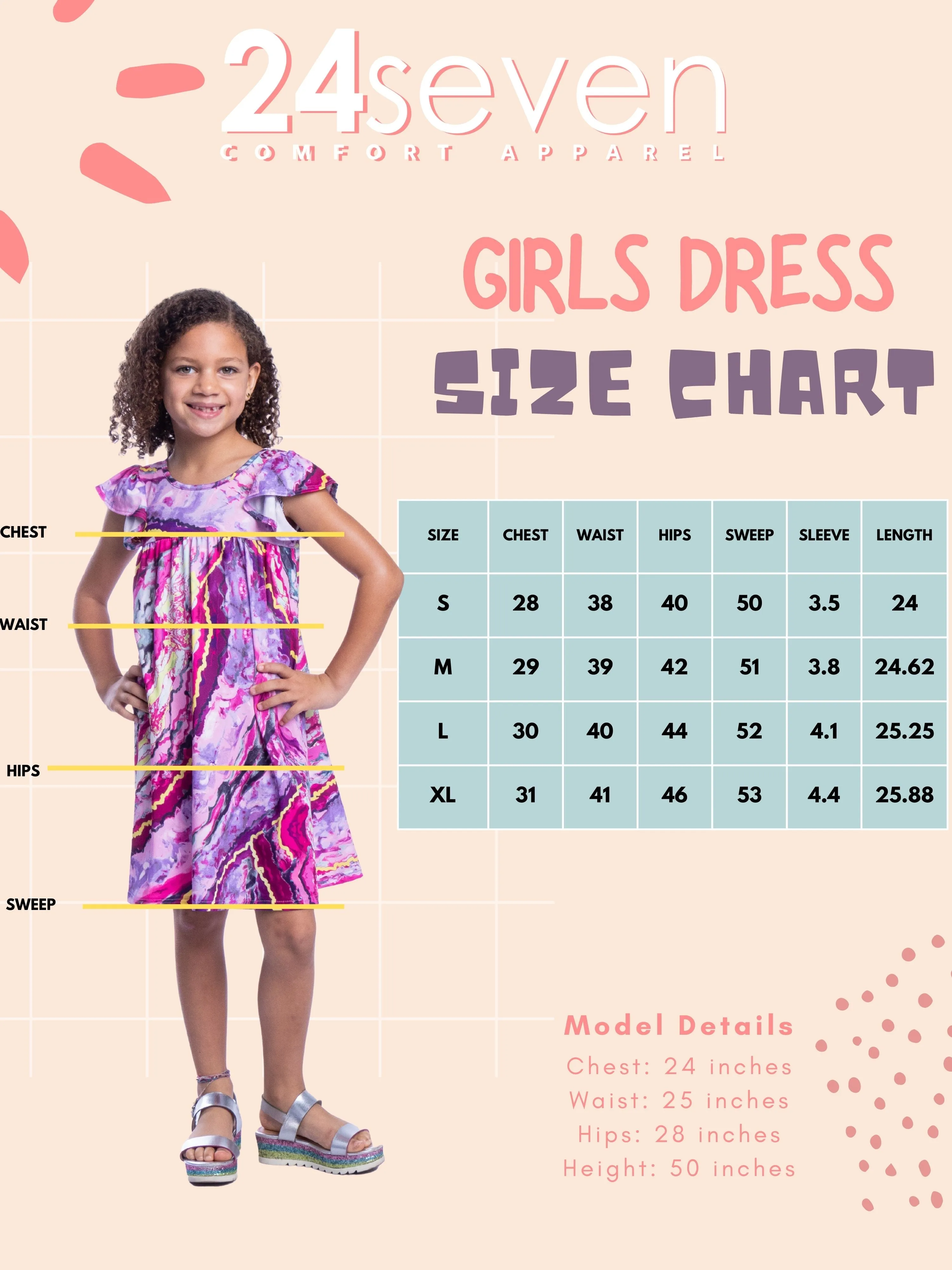 Girls Pink Print Babydoll Knee Length Girls Dress