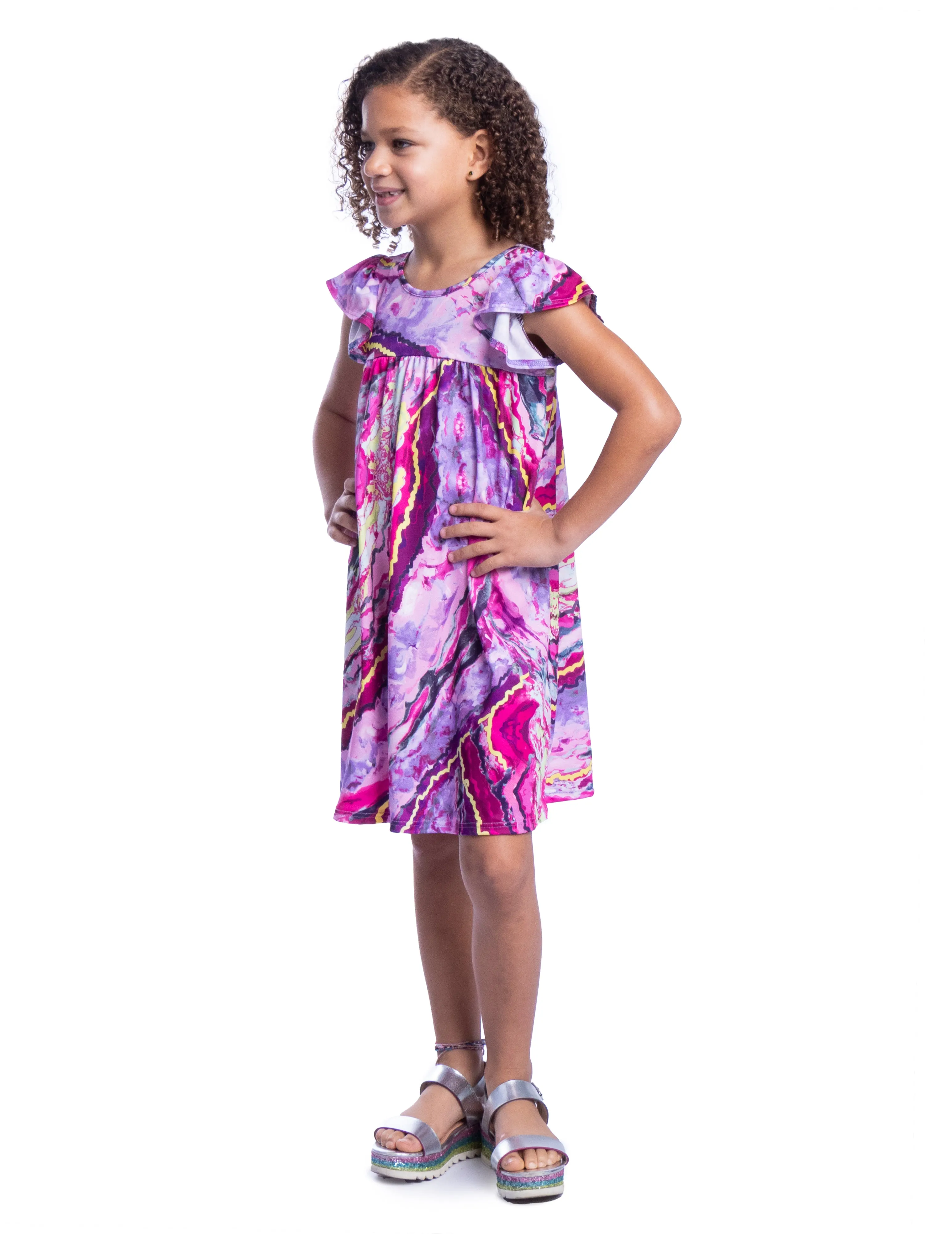 Girls Pink Print Babydoll Knee Length Girls Dress