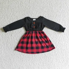 GLD0072 baby girl Christmas Black and red plaid long sleeve dress