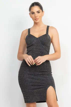 Glitter Slit Bodycon Sleeveless Dress