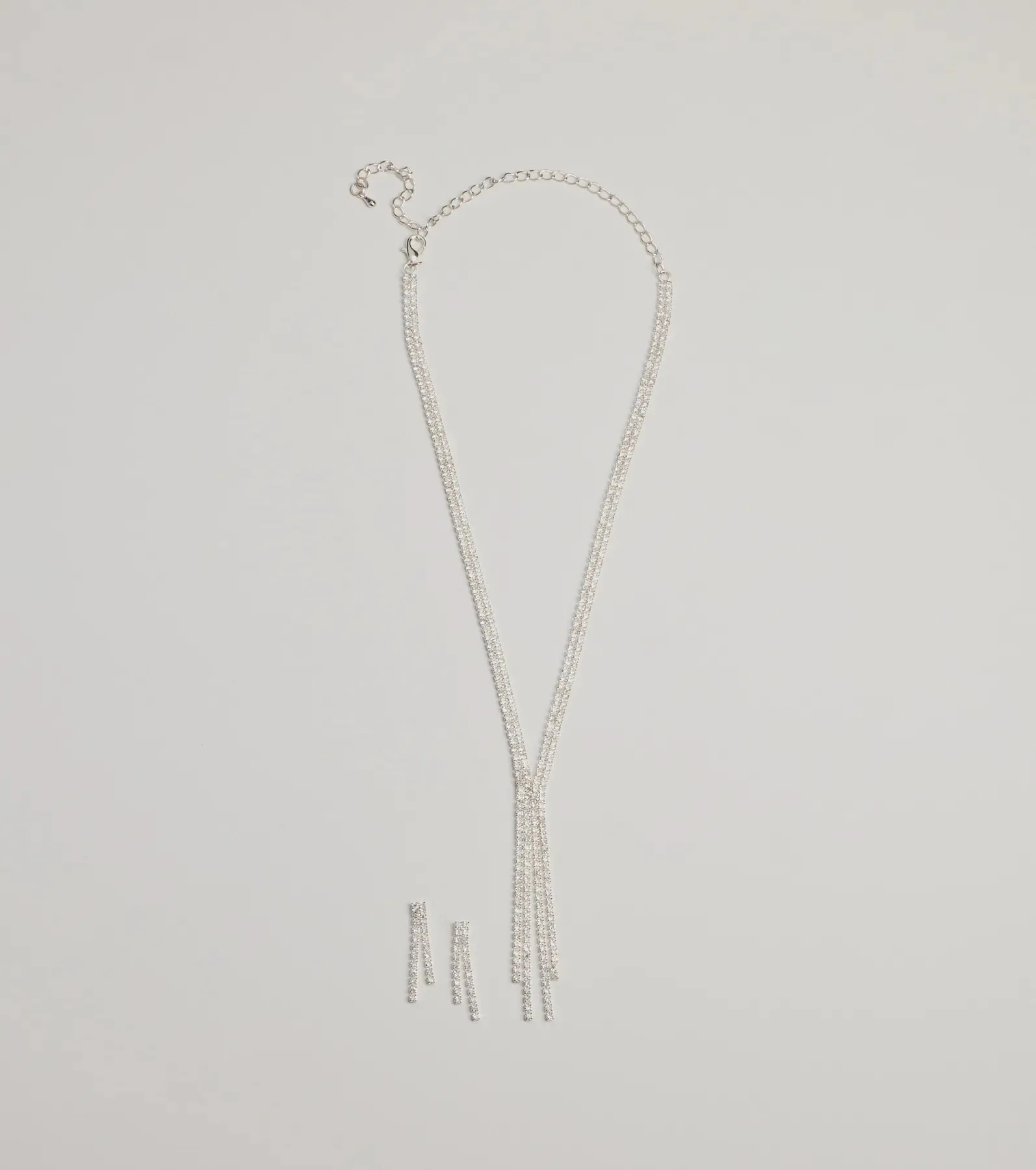 Glitzy Rhinestone Lariat Necklace And Earring Set