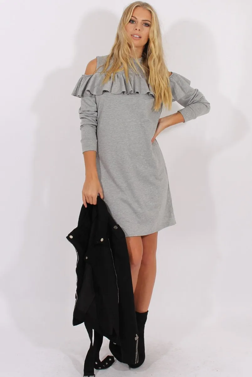 Grey Cold Shoulder Frill Layer Swing Dress - Megan