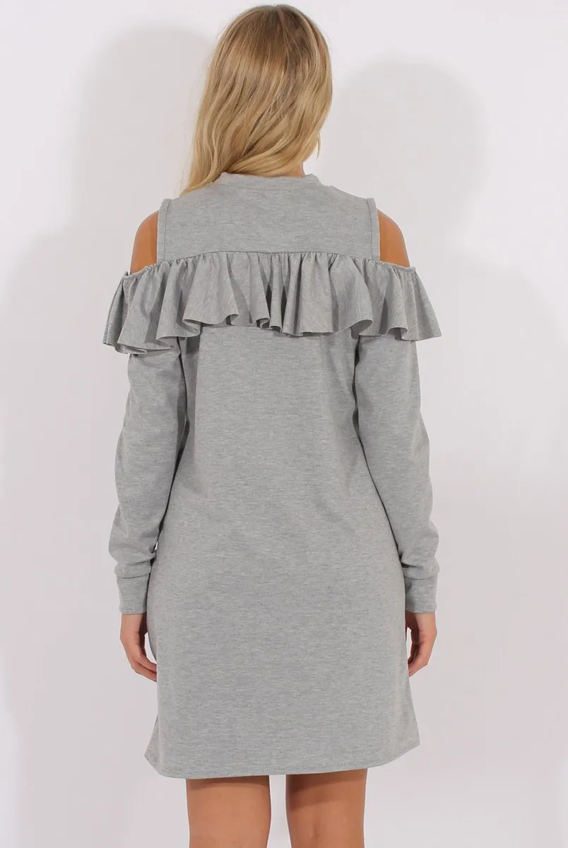 Grey Cold Shoulder Frill Layer Swing Dress - Megan