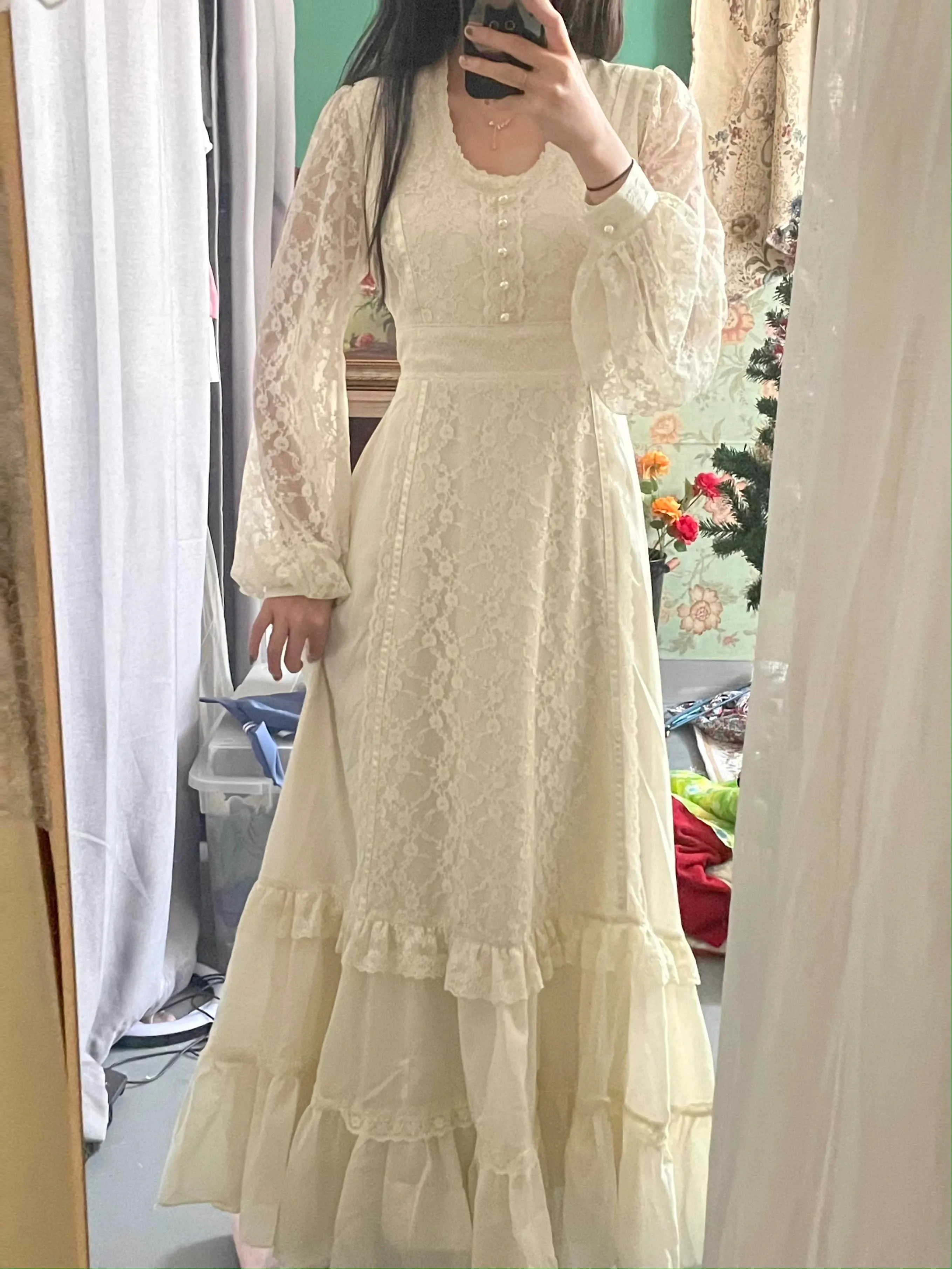 Gunne Sax Remake Lace Prairie Puff Sleeves Dress