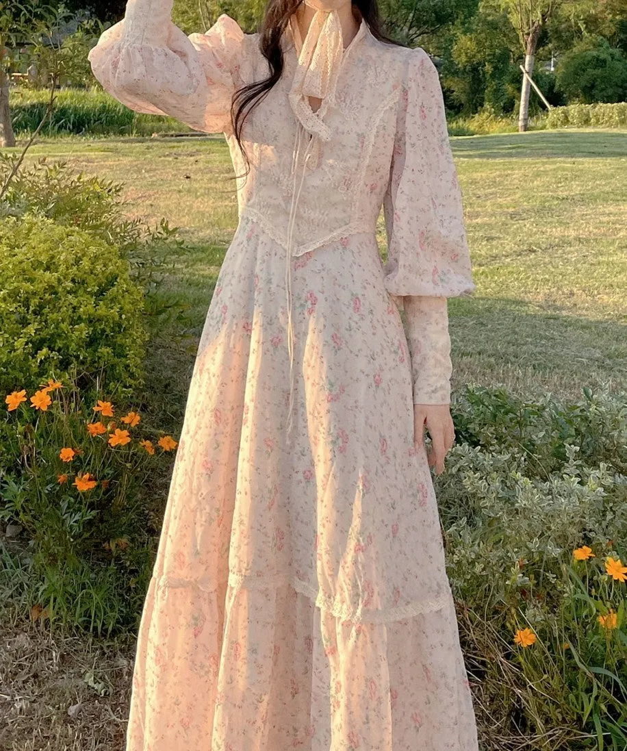 Gunne sax Replica 70s Floral Puff Sleeves Prairie Dress