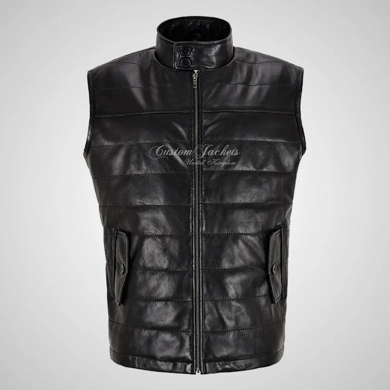 HADLEY Quilted Puffer Leather Gilet for Men Soft Leather