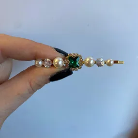 Hairclip - Emerald and Pearl