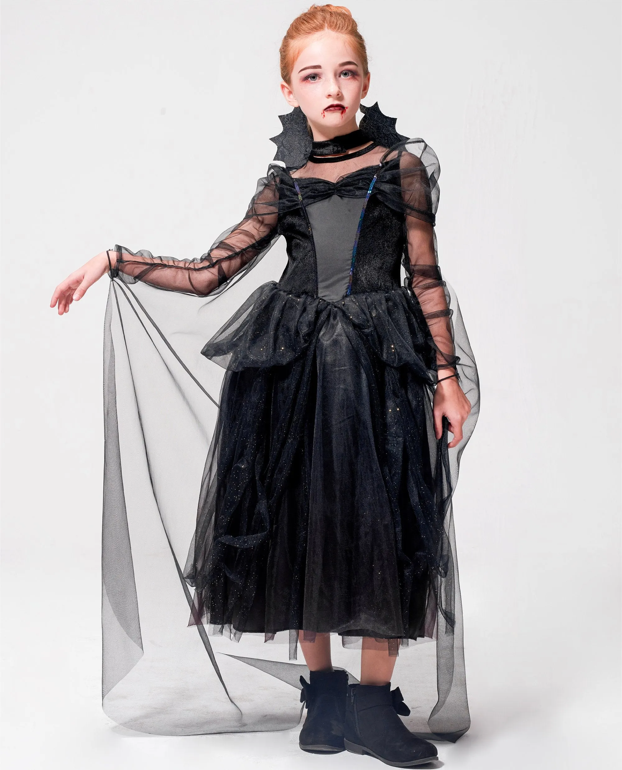 Halloween Costume Witch Mommy and Daughter Matching, Black Gothic Dress