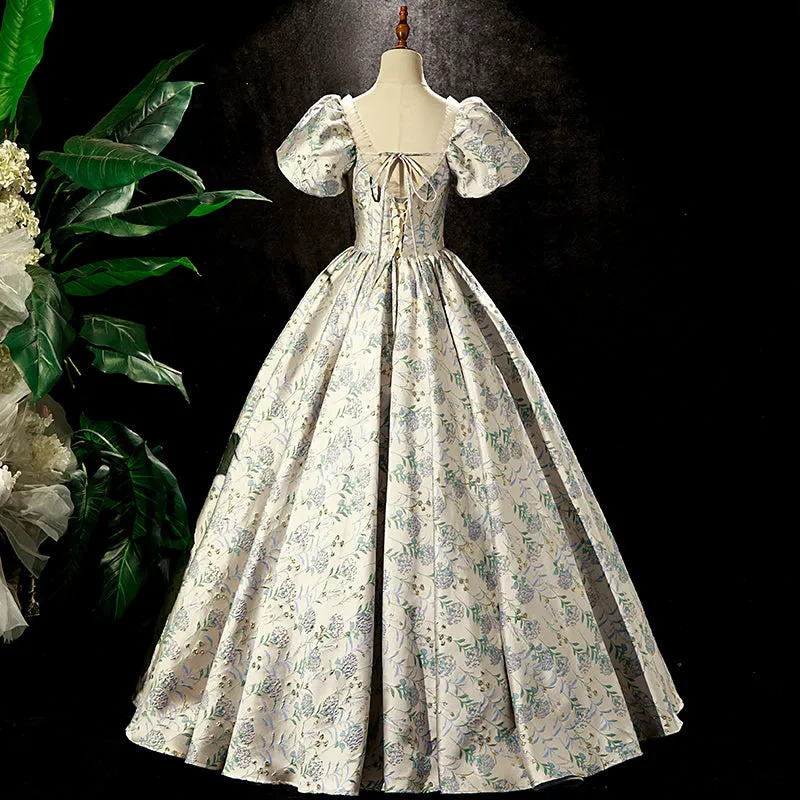 Handmade Princess Puff Sleeves Floral Prom Dress