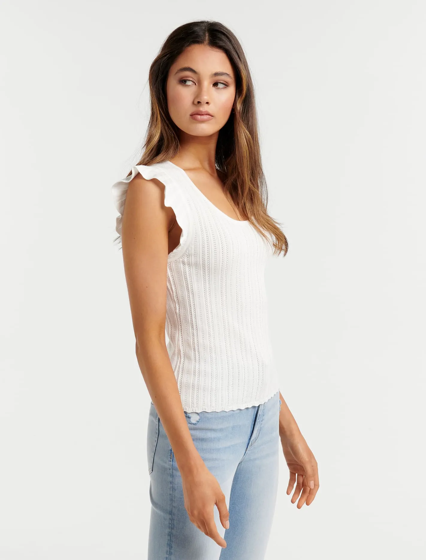 Hazel Pointelle Frill Knit Top