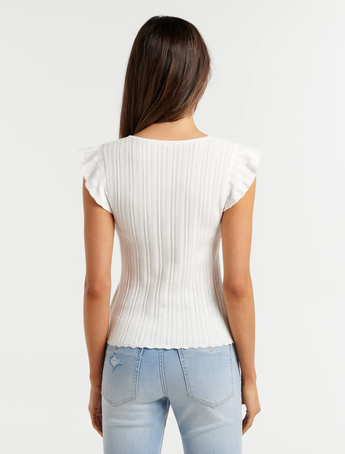 Hazel Pointelle Frill Knit Top