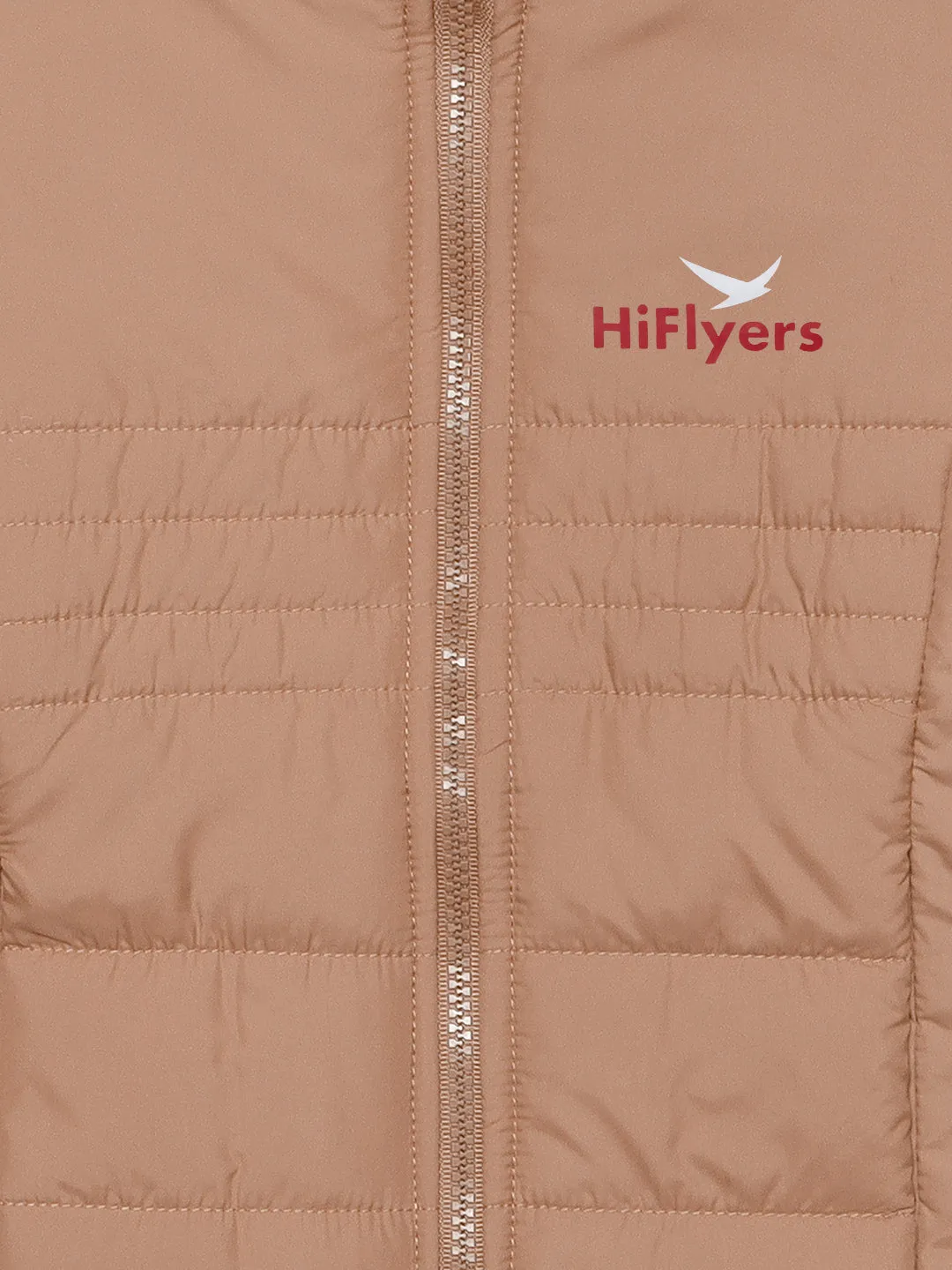 HiFlyers Girls Regular Fit | Polyster |Fluffy Full Sleeves |Quilted Insulation|High Neck Stand Collar|Zipper Jacket -Blush