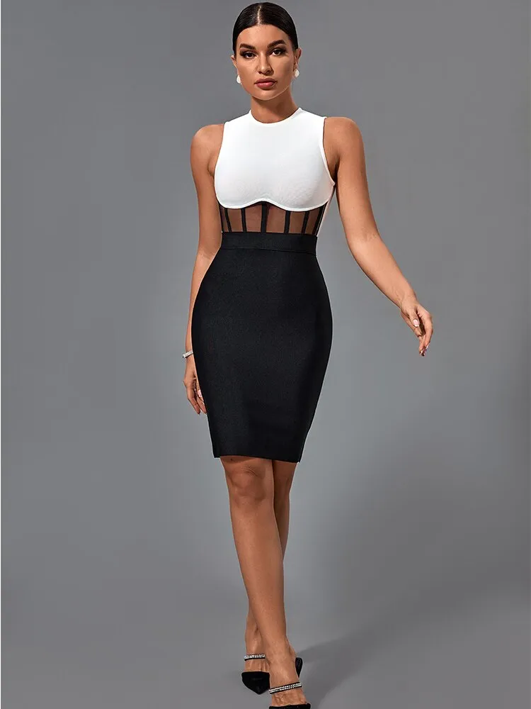 High Quality Black and White Bodycon Dress