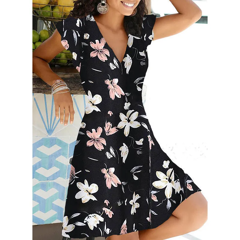 JuliaFashion - 2024 Women Vintage Sleeveless Summer V-Neck Floral Print Boho Dress